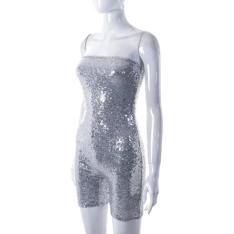 Glittering sequin jumpsuit with strapless cut