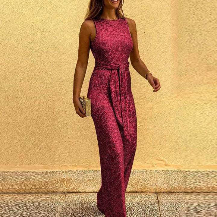 Jumpsuit with one shoulder and adjustable waist