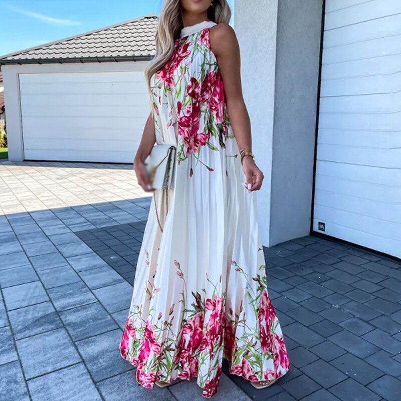 Floral maxi dress with pleats