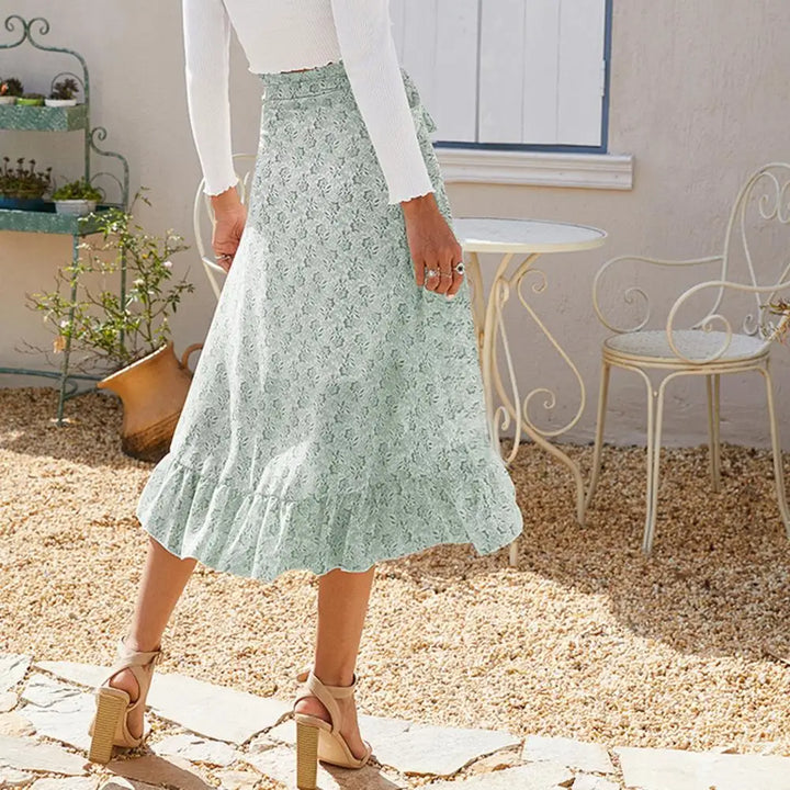 Flowing midi skirt with lace overlay