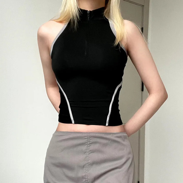 Sporty crop top with high collar