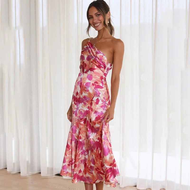 One-shoulder floral dress