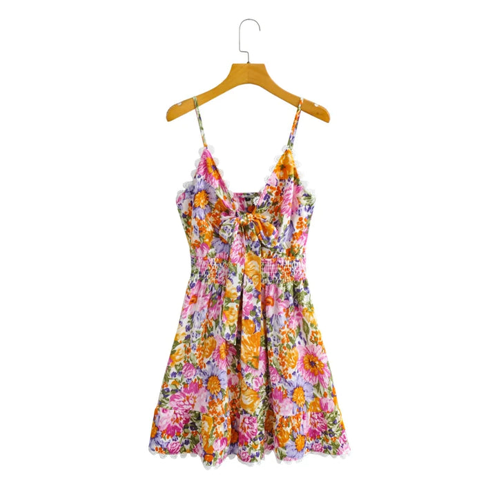 Floral summer dress with lace trim