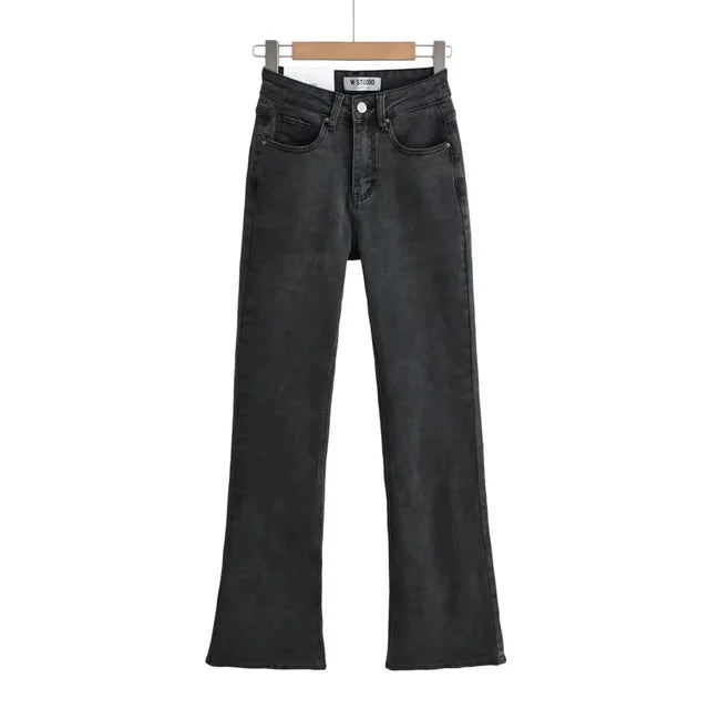 Stylish high-waisted jeans with heart-shaped fringe detail