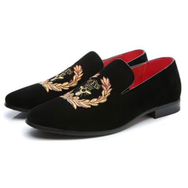 Velvet loafers with embroidered coat of arms