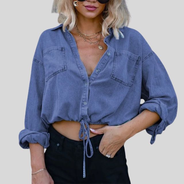 Denim blouse with tie front