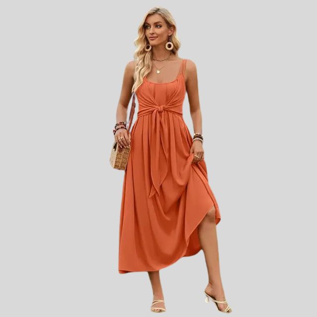 Sleeveless midi dress with knot detail at the front