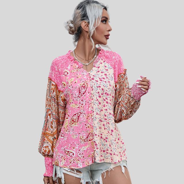 Boho blouse with puff sleeves