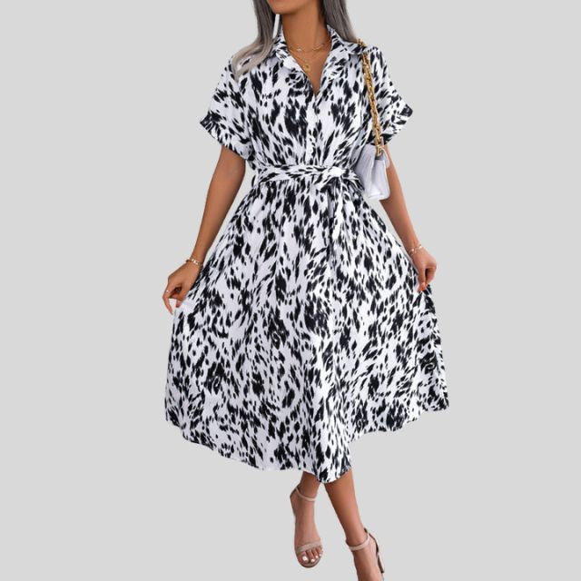 Flowing shirt dress with gathered waist