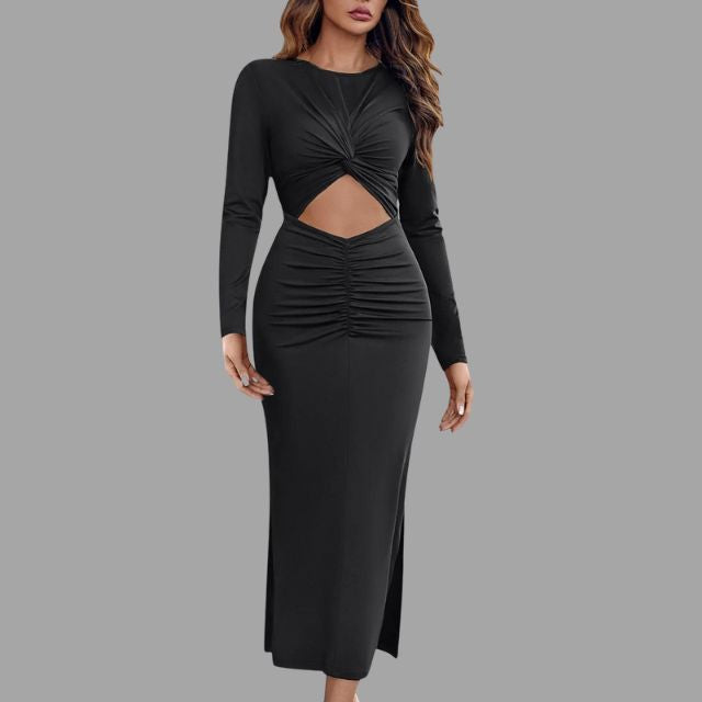 Modern midi dress with cut-out and gathering