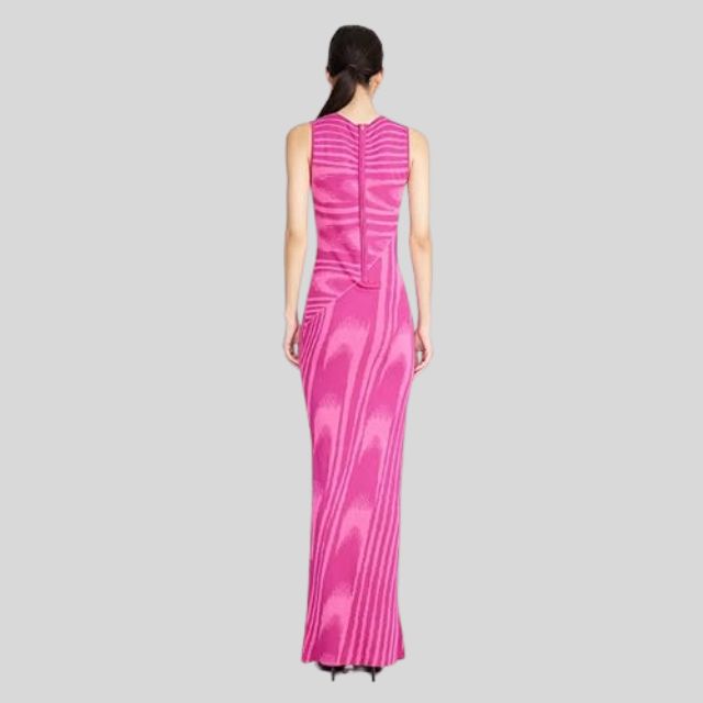 Slim-fit velvet maxi dress with asymmetric neckline