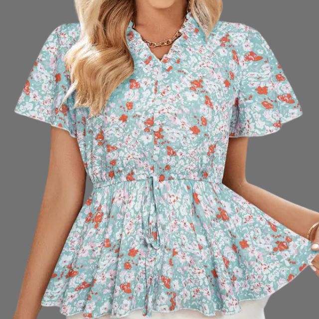 Floral peplum blouse with V-neckline