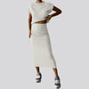 Sleeveless Knitted Top and Matching Ribbed Midi Skirt Set