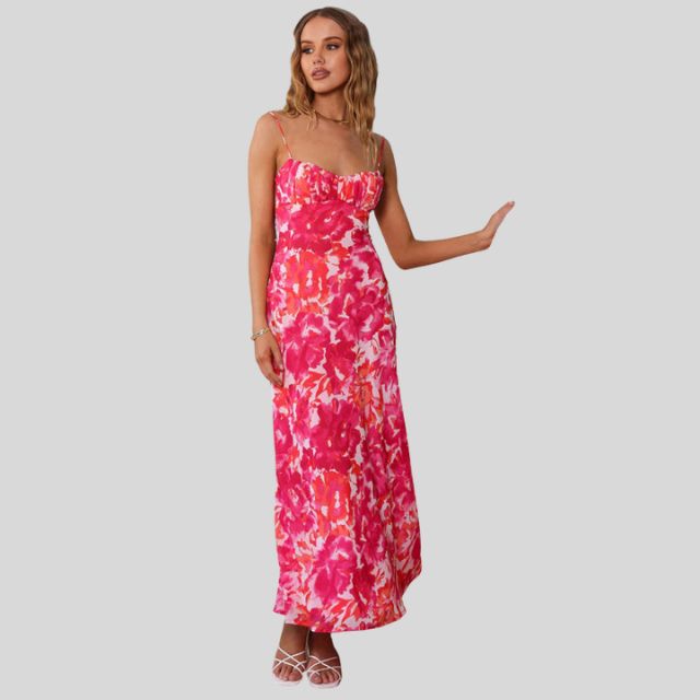 Maxi dress with floral pattern and back tie detail