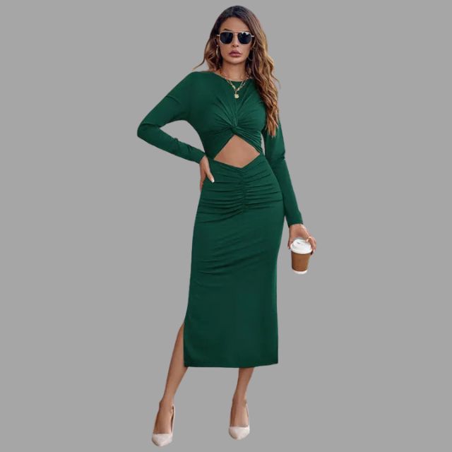 Modern midi dress with cut-out and gathering