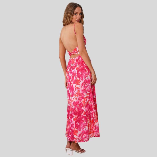 Maxi dress with floral pattern and back tie detail