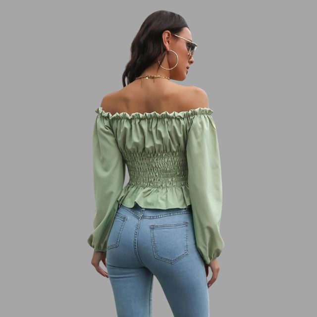 Off-the-shoulder blouse with lace-up front