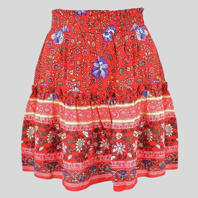 Bohemian floral skirt with ruffles