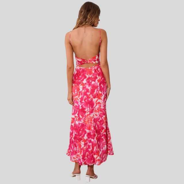 Maxi dress with floral pattern and back tie detail