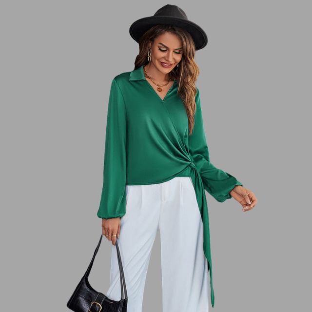 Wrap blouse with V-neckline