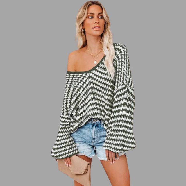 Knitted jumper with off-the-shoulder design