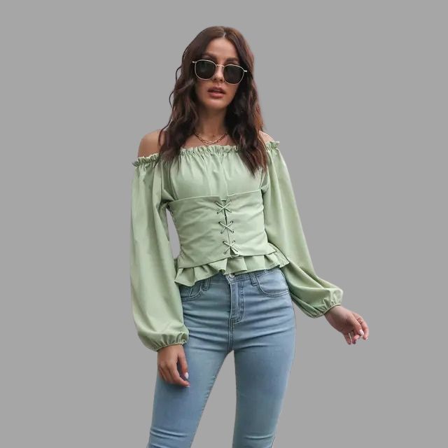 Off-the-shoulder blouse with lace-up front