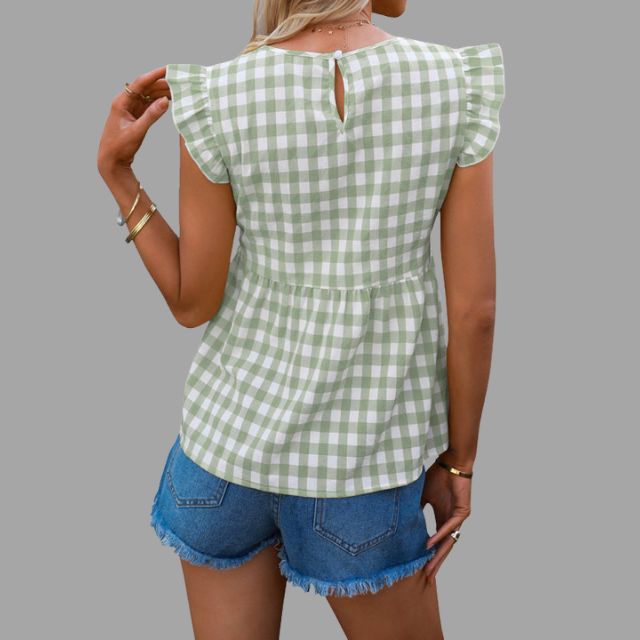 Checked gingham blouse with ruffled sleeves