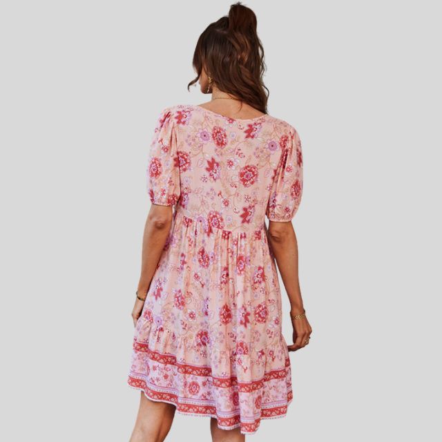 Boho-chic floral dress with high waist