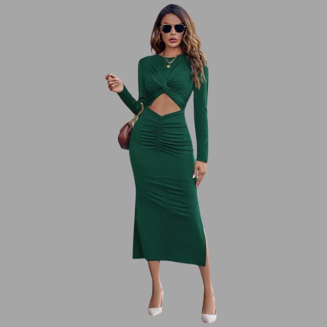 Modern midi dress with cut-out and gathering