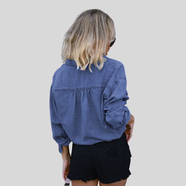 Denim blouse with tie front