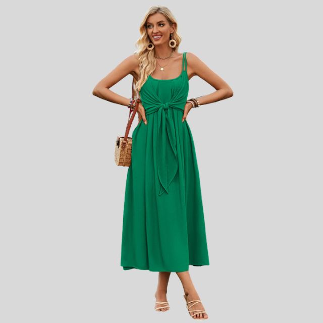 Sleeveless midi dress with knot detail at the front