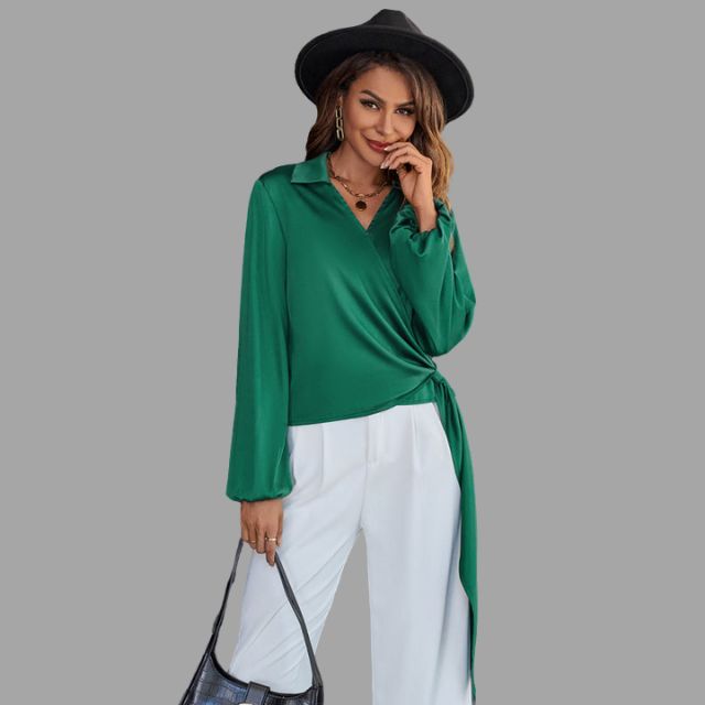 Wrap blouse with V-neckline