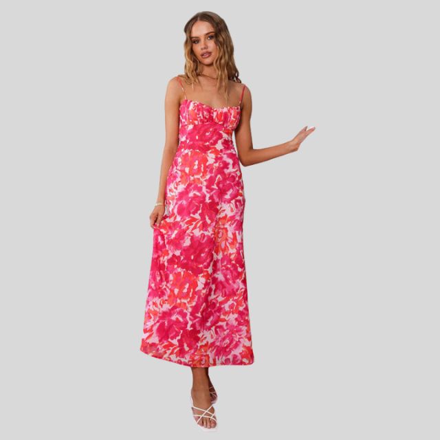 Maxi dress with floral pattern and back tie detail