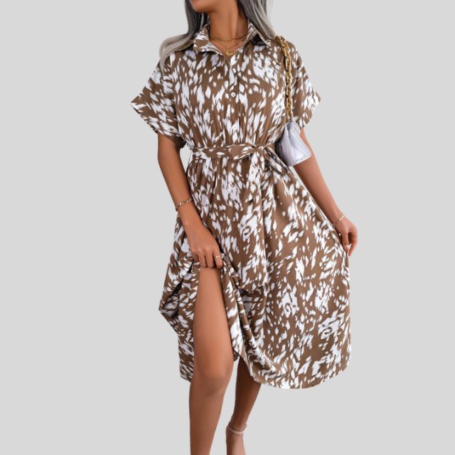 Flowing shirt dress with gathered waist