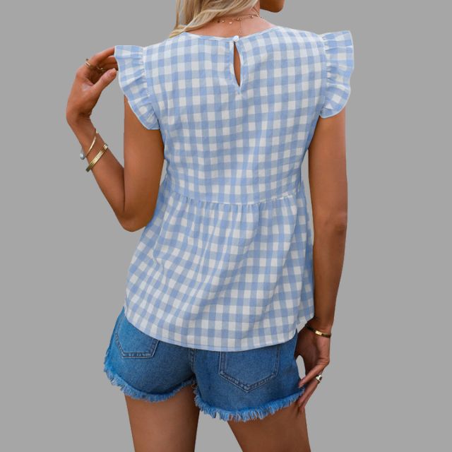 Checked gingham blouse with ruffled sleeves