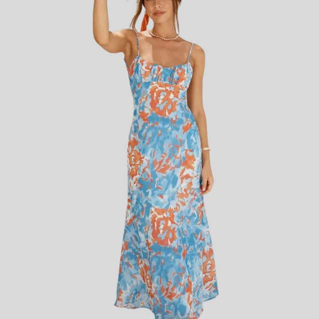 Maxi dress with floral pattern and back tie detail