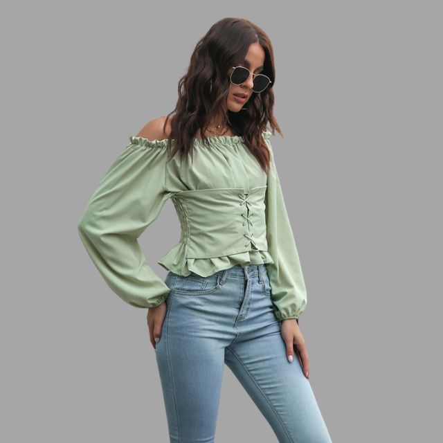 Off-the-shoulder blouse with lace-up front