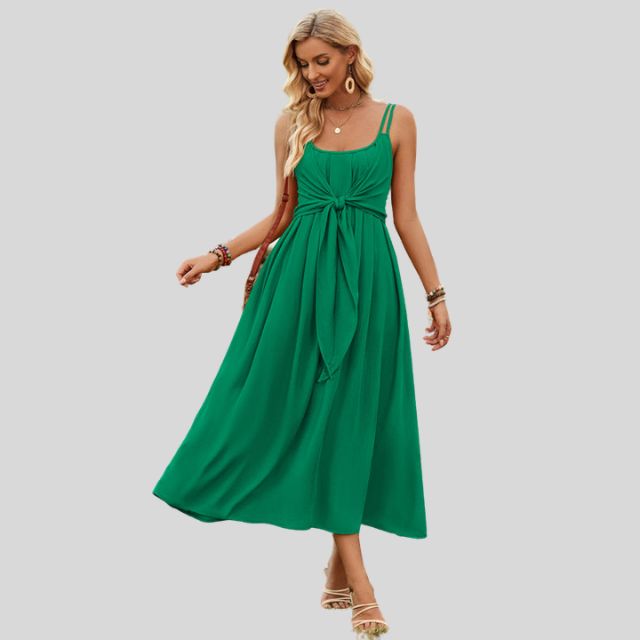 Sleeveless midi dress with knot detail at the front