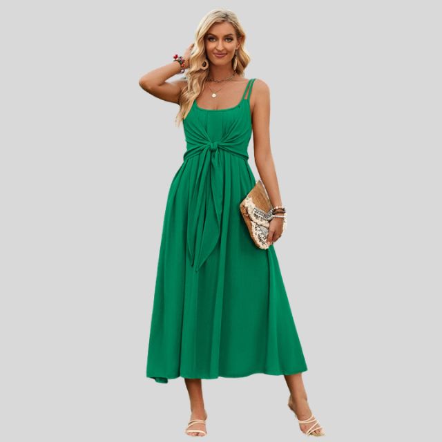 Sleeveless midi dress with knot detail at the front