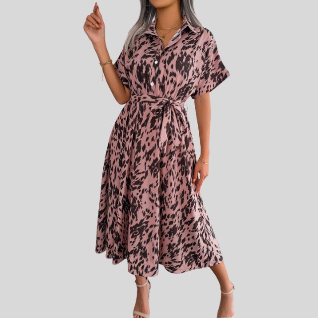 Flowing shirt dress with gathered waist