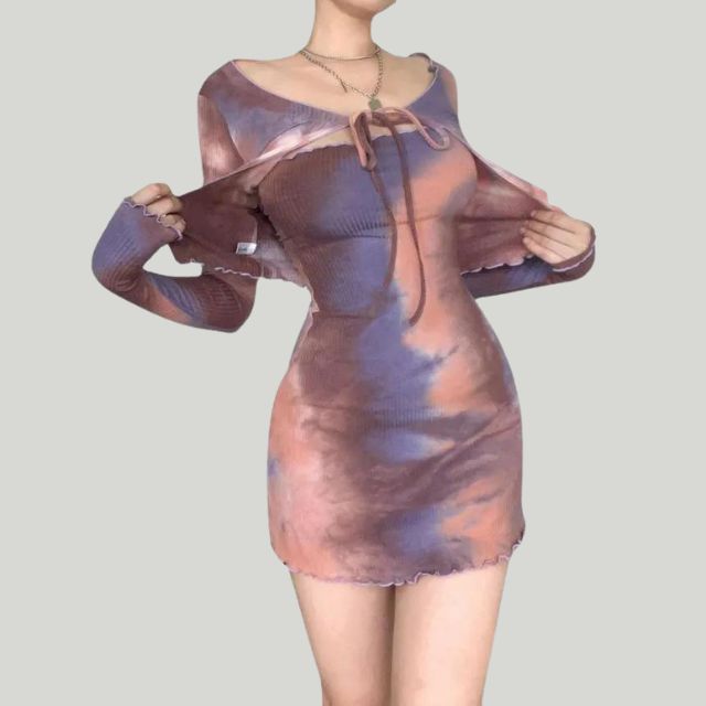 Satin shift dress with flutter sleeves