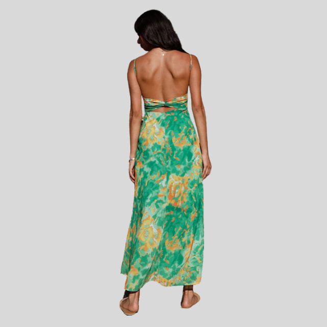 Maxi dress with floral pattern and back tie detail