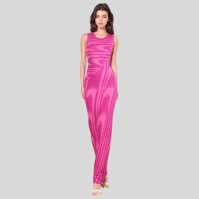 Slim-fit velvet maxi dress with asymmetric neckline