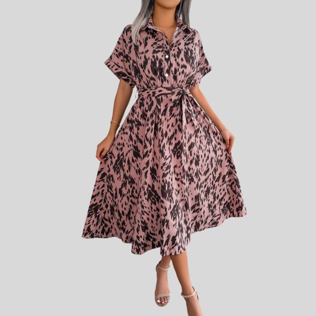 Flowing shirt dress with gathered waist