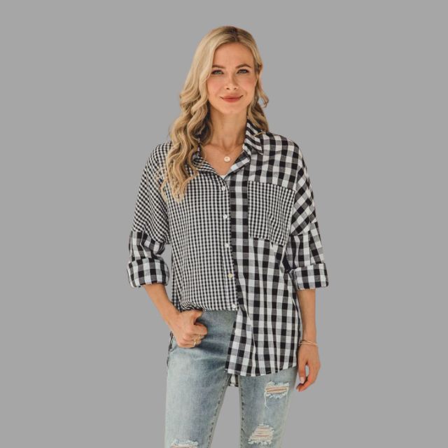 Casual checked shirt with batwing sleeves