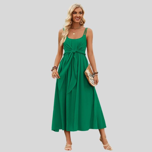 Sleeveless midi dress with knot detail at the front