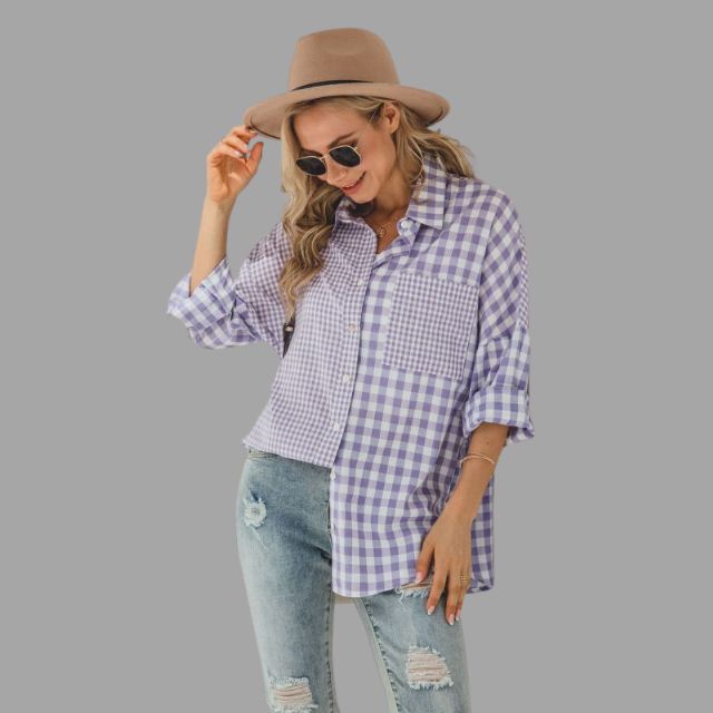 Casual checked shirt with batwing sleeves