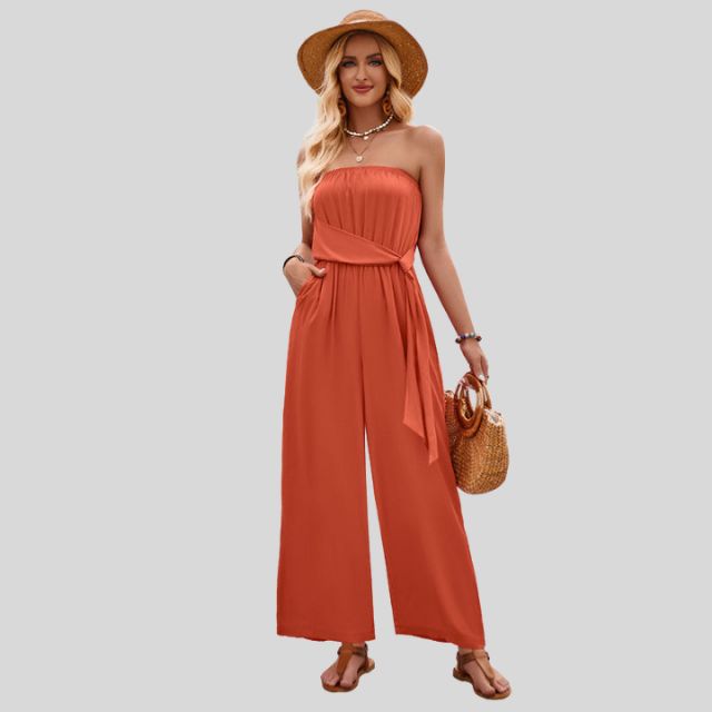 Off-the-shoulder jumpsuit with waist tie