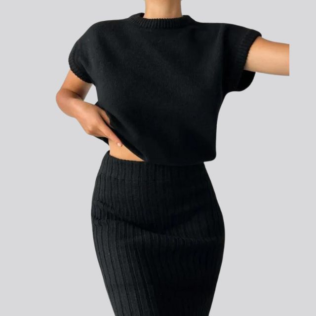 Sleeveless Knitted Top and Matching Ribbed Midi Skirt Set