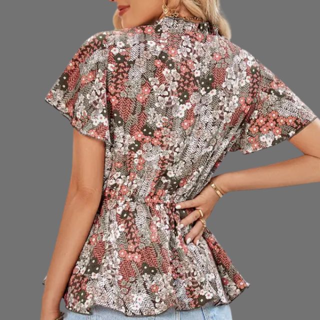 Floral peplum blouse with V-neckline